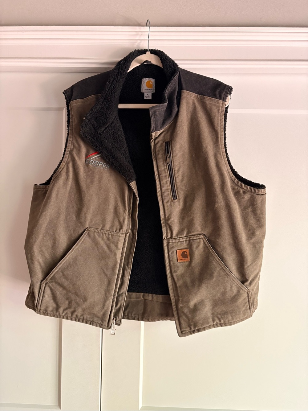 Carhartt Tan Canvas Sherpa-Lined Work Vest